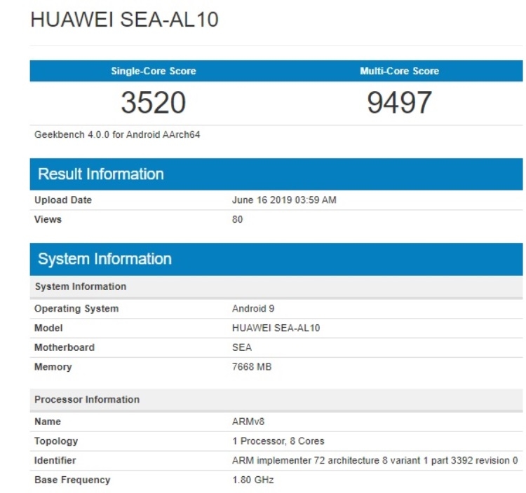 Huawei Nova 5 Pro засветился в бенчмарке Geekbench