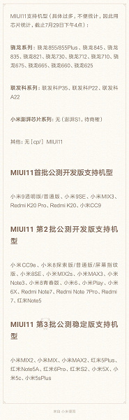 Опубликован список смартфонов Xiaomi, которые получат MIUI 11